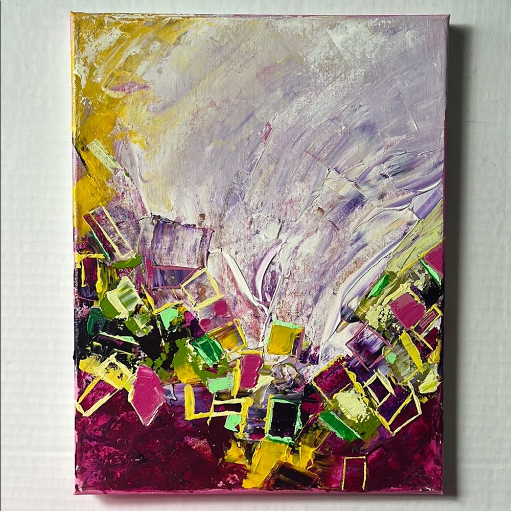 Abstract Canvas Art Painting with Yellow and Purple Accents